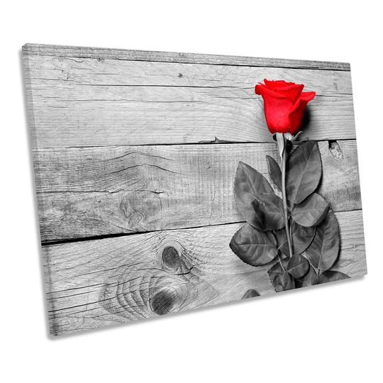 Red Rose Floorboards Flower Picture CANVAS WALL ART Print