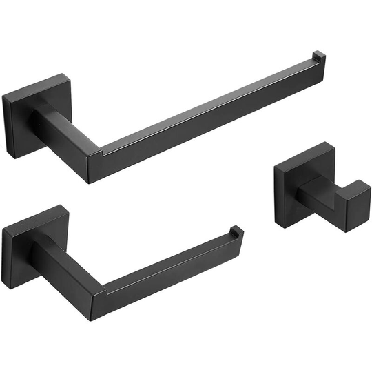 3-Piece Bathroom Accessory Set Stainless Steel Rustproof Towel Rack Towel Holder with Toilet Paper Hook, Black