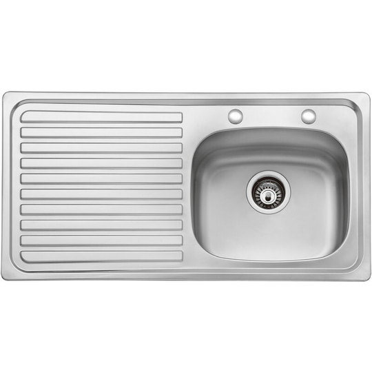 Inox 1.0 Bowl Kitchen Sink lh Drainer 2 Tap Hole 930mm l x 480mm w - Stainless Steel - Bristan