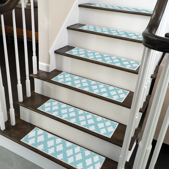 Floral Design Non-Slip Light Teal Stair Tread