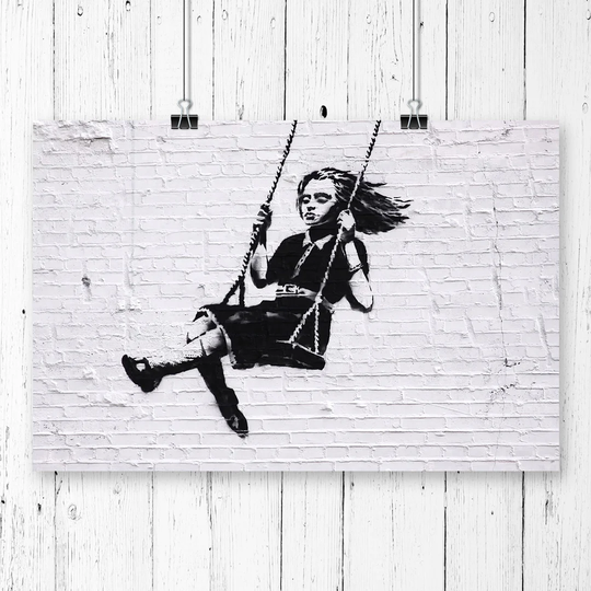 "Girl on Swing Graffiti Wall Art" by Banksy Wall Art