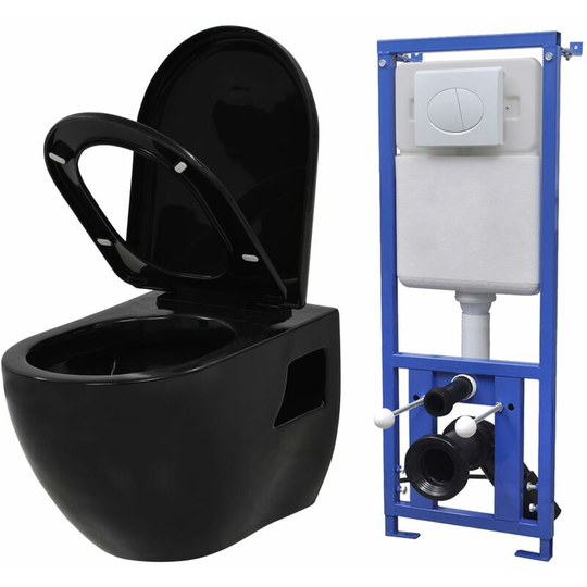 Wall-Hung Toilet with Concealed Cistern Ceramic Black VDTD18683 - Topdeal