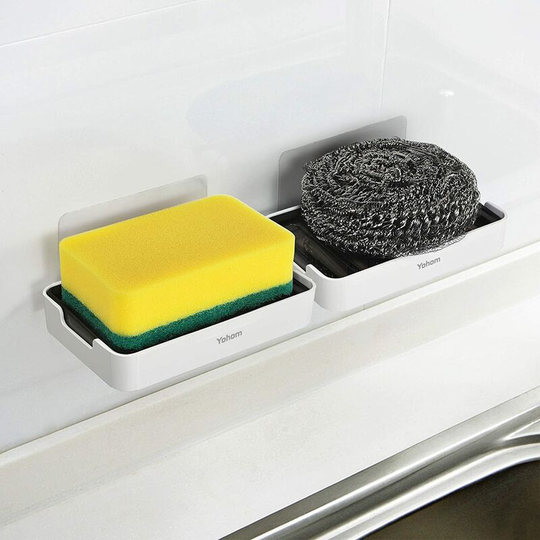 Perlerare - Bathroom Sticky Soap Dish, Plastic Wall Mounted Soap Dish, White Without Drill With Drain Soap Dish