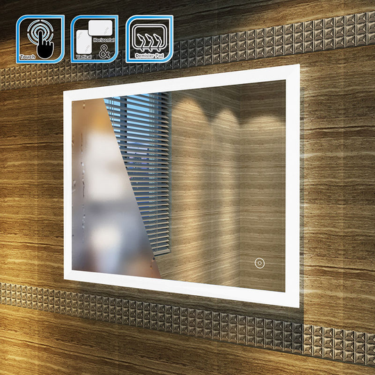 Elegant - 900 x 700 mm Horizontal Vertical led Illuminated Bathroom Mirror Light Touch Sensor + Demister