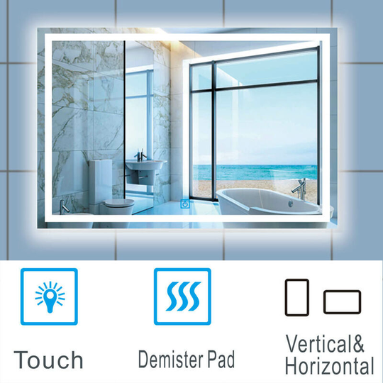 Large Size Bathroom Mirror with Illuminated led Lights Touch Contorl | Demister-900x600mm