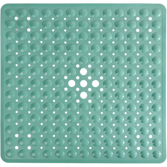 21 x 21 In Shower Mat for Bathtub, Non-Slip with Drain Holes Machine Washable, Green