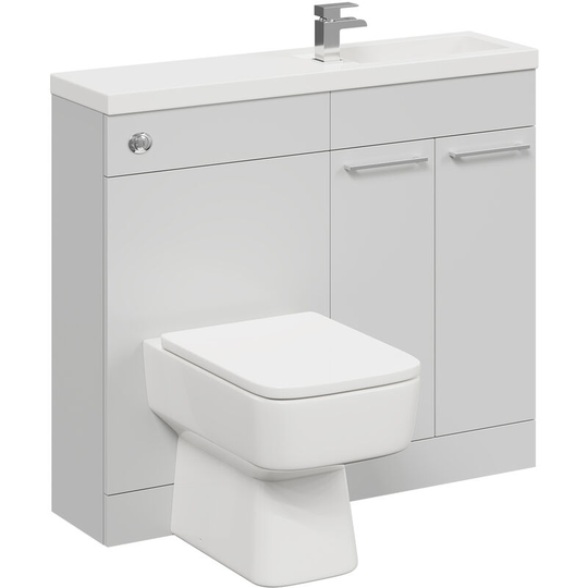 Wholesale Domestic - Napoli Combination Gloss Grey Pearl 1000mm Slimline 2 Door Vanity Unit Toilet Suite - Gloss Grey Pearl