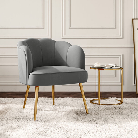 Modern Frosted Velvet Shell Accent Armchair, Grey - Livingandhome