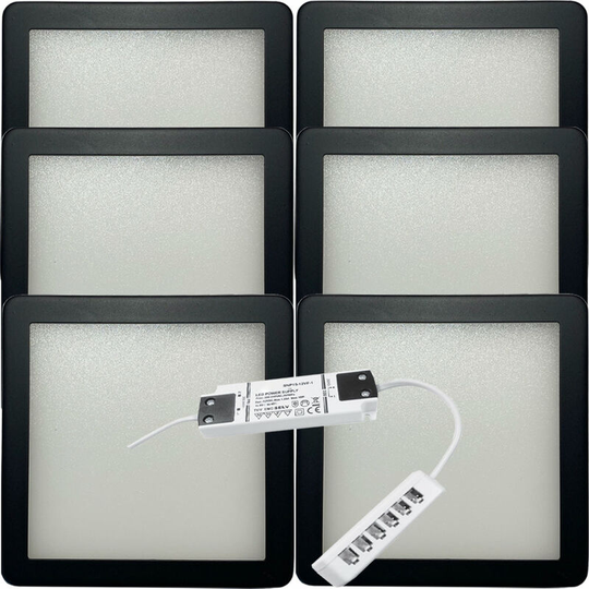 Loops - 6x matt black Ultra-Slim Square Under Cabinet Kitchen Light & Driver Kit - Natural White Diffused led