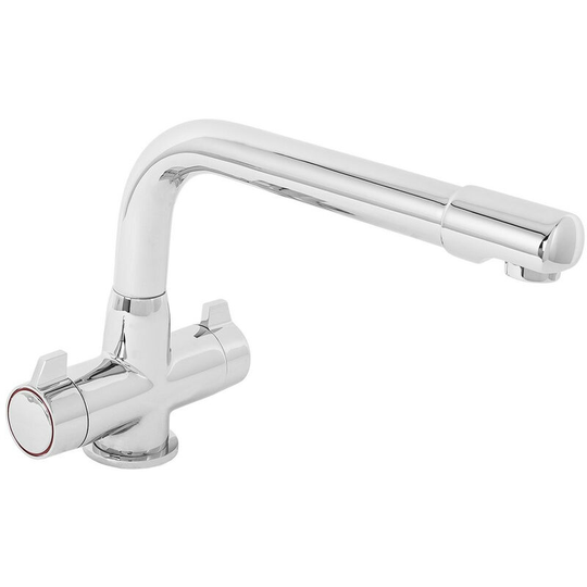 NRG - Modern Solid Brass Tap Twin Dual Handle Fixed Spout Kitchen Sink Mixer Faucet