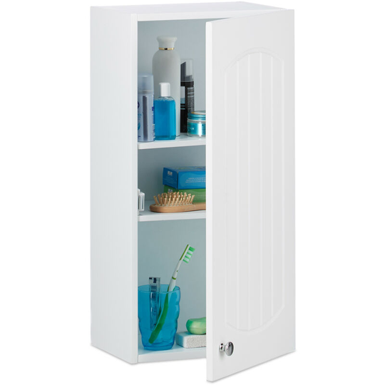 Bathroom Hanging Cabinet Wall Cupboard with 2 Shelves for the Bathroom, mdf, h x w x d: 60 x 30 x 20.5cm, White - Relaxdays