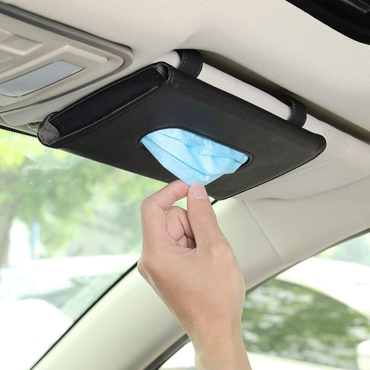 Sunflowergb - Car Sun Visor Tissue Box, Leather Car Sun Visor Accessories Tissue Holder Clip, Leather Tissue Storage Containers (Black)
