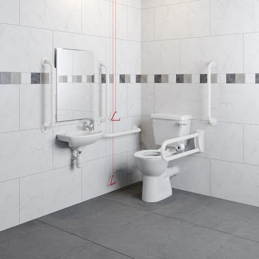 Aspire Doc 'M' Pack with Close Coupled Toilet, Basin & Mixer Tap - White Rails
