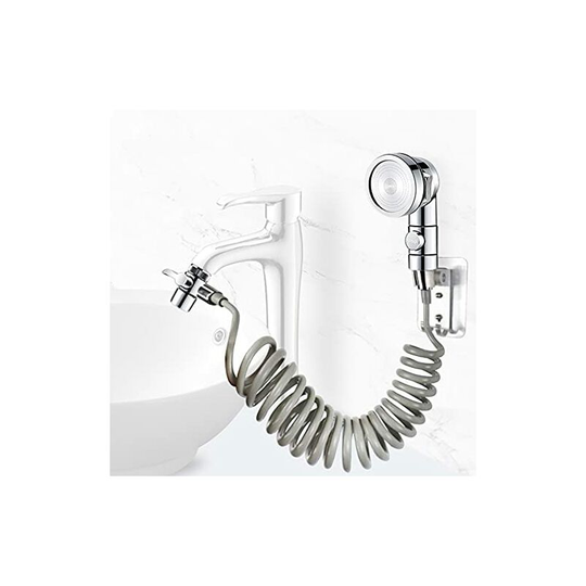 Bathroom Sink Shower Head Set, Bath Hand Shower, Telescopic Hose, Perfect for Washing Your Hair or Cleaning Your Sink (Faucet Not Included) (Silver)