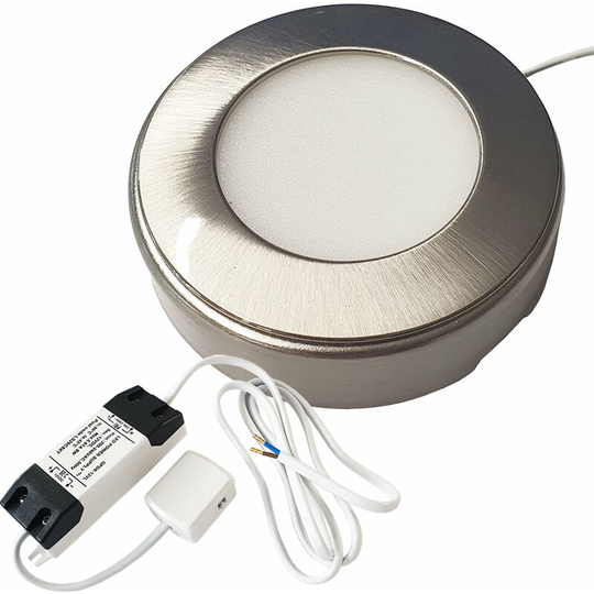 1x brushed nickel Round Surface or Flush Under Cabinet Kitchen Light & Driver Kit - Natural White led