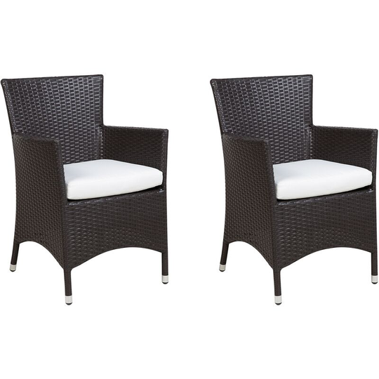 Set of 2 Modern Faux Rattan Outdoor Garden Dining Chairs Brown Wicker Italy - Brown