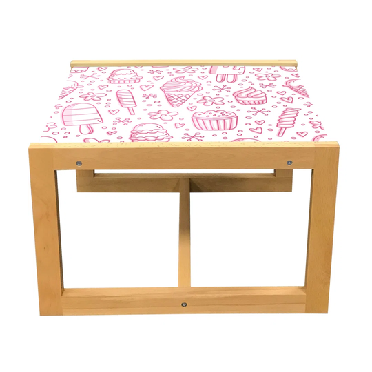 Ice Cream Coffee Table, Girly Summer Desserts Pattern Popsicles Strawberry Flavour Yummy Glaze Cones, Acrylic Glass Center Table With Wooden Frame For