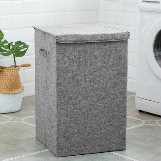 Linen Laundry Basket Hamper Organizer with Lid 50L Storage Capacity Grey - Livingandhome