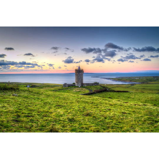 Acient Tower On The Coast Of Co. Clare At Sunset