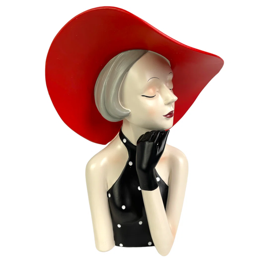 Black Dress French Lady Red Hat Touching Chin Arien Figurine