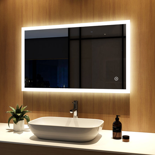 Led Illuminated Bathroom Mirror 90x70cm with Touch and Demister Pad, Wall Mounted Bathroom Mirrors Anti Fog IP44 Rated - 90x70x3.5cm | Touch +