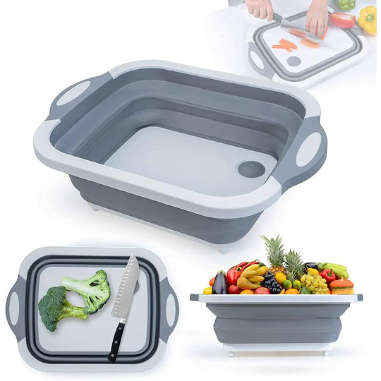 Multifunction Folding Chopping Tray Storage Basket Wash Sink Chopping Board Portable Drainage Basin for Kitchen Fruits Vegetables Camping Outdoor
