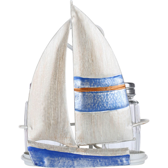 Sailing Boat Condiment Rack Sauce and Pepper Bottle Storage Iron Holder Handy Table Organizer Kitchen Decoration Contains Two Glass Bottles - Tooarts