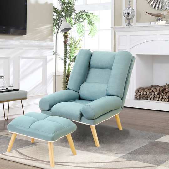Lounge Recliner Armchair with Footstool, Blue - Livingandhome