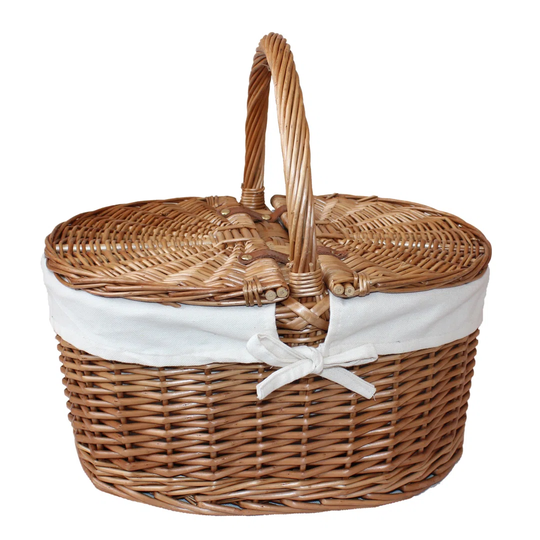 Wicker Oval Picnic Basket with White Lining