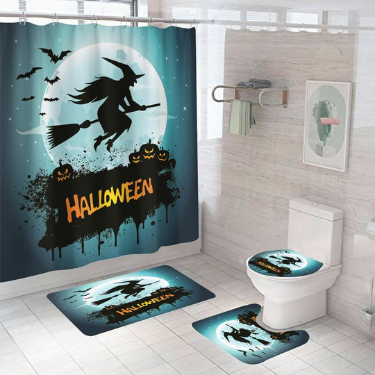 Halloween Witch Shower Curtain Sets, Generic 71 inch x 71 inch Halloween Bathroom Decor Set - Shower Curtain with Mat, Toilet Lid Cover, Bath Mat