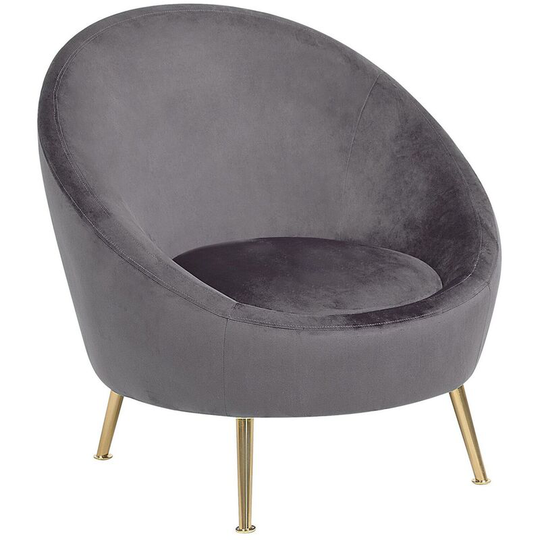 Accent Tub Chair Grey Glam Velvet Fabric Upholstery Gold Legs Langa - Grey