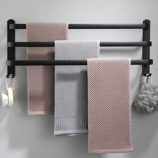 Tier Aluminum Wall Mounted Towel Rack With Hooks 50cm Waterproof Black Towel Rack For Bathroom, Kitchen, Bathroom