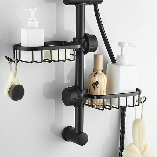 2x Black Stainless Steel Shower Shelf Without Drilling Stainless Steel Telescopic Bathroom Shelf, Shower Holder