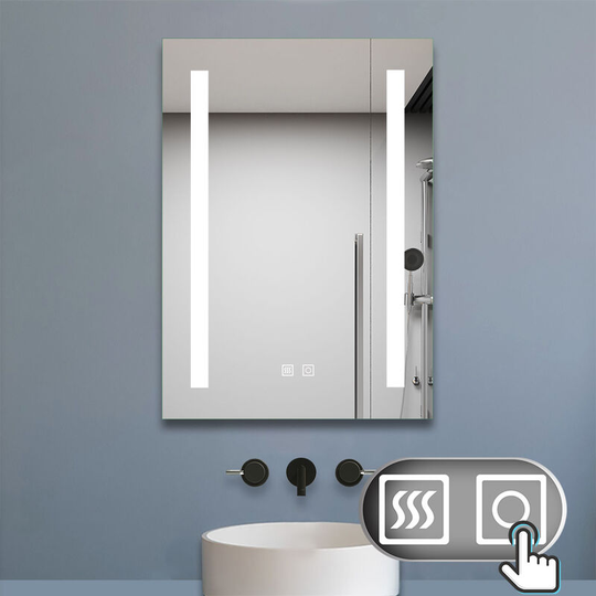 Wall Mounted Illuminated led Bathroom Mirror with Lights 450 x 600 mm Dual Sensor Touch with Demister Pad