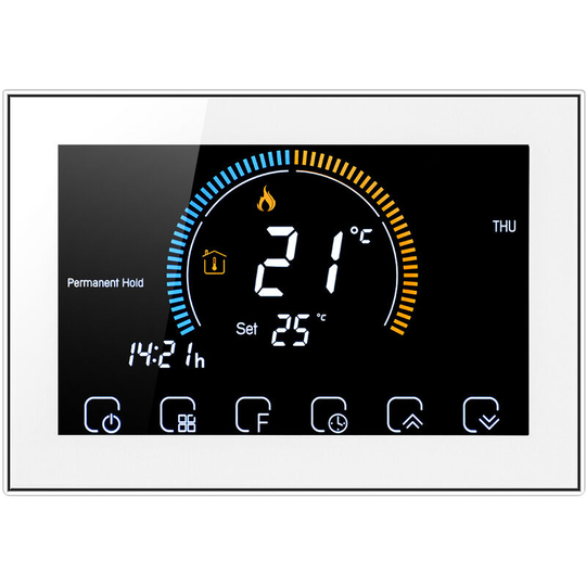 Asupermall - 95-240V Programmable Thermostat 5+1+1 Six Periods Touchscreen lcd with Backlight Water Heating Thermoregulator Lock Function,model:White