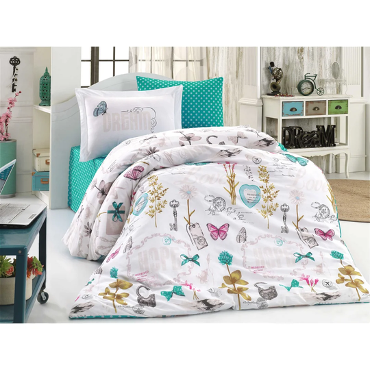 Foxworth Turquoise/Grey/Beige 100% Cotton Duvet Cover Set