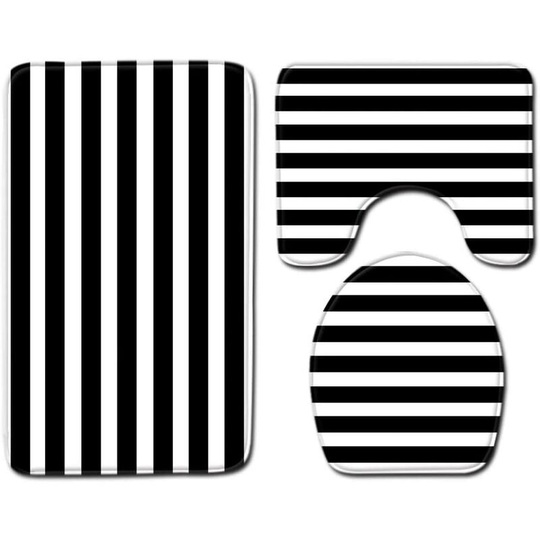Bath mat Set of 3 pieces, non-slip absorbent polyester Room mats WC covers Cover toilet seat Decoration seat (45 x 75cm, band)
