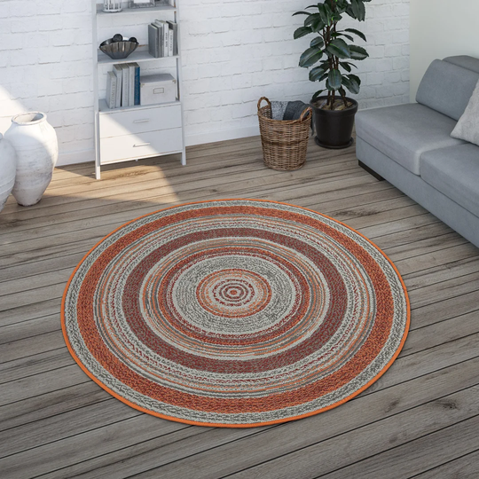Randel Ethnic Design Balcony Terrace Power Loom Red/Orange/Grey Indoor/Outdoor Rug