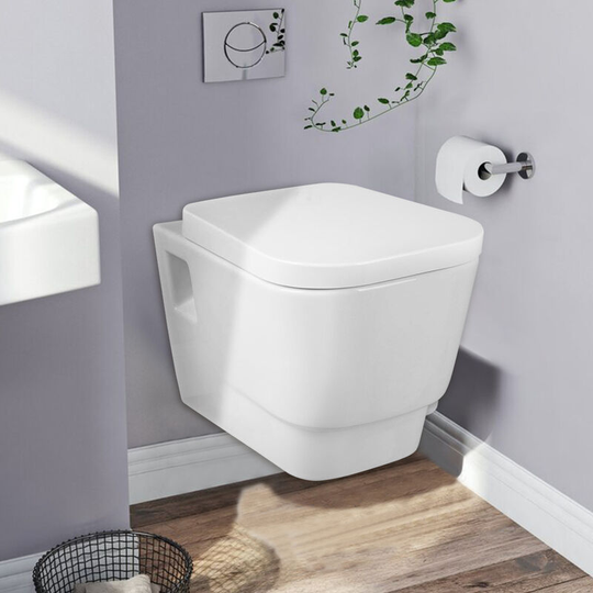 NRG - Bathroom Wall Hung Toilet Pan wc Modern Unit Ceramic with Soft Close Seat White
