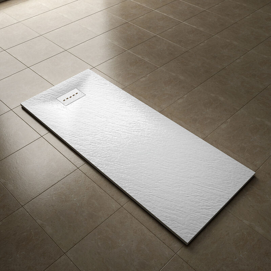 1700x700mm Slip-Resistance Shower Tray White Slate Effect Square Shower Enclosure Base with Waste Trap and Drain Cover - Elegant