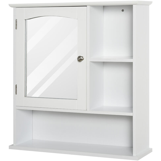Wall Mounted Bathroom Mirror Glass Storage Cabinet Cupboard with Shelf - White - Kleankin