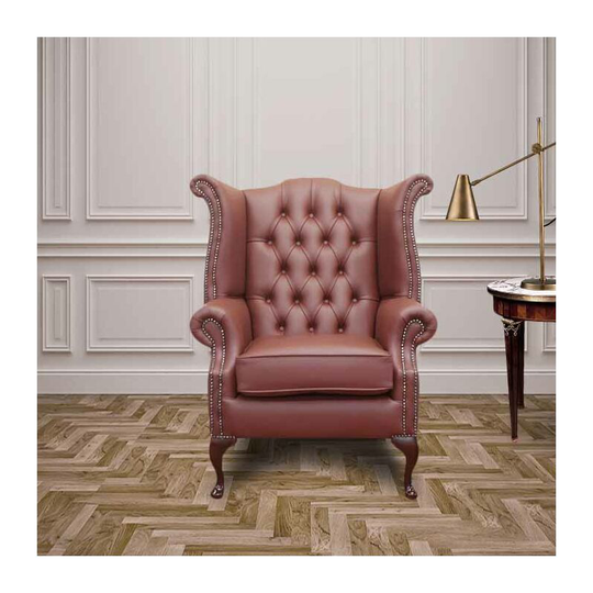 Burgandy Chesterfield Queen Anne Wing chair Designersofas4u