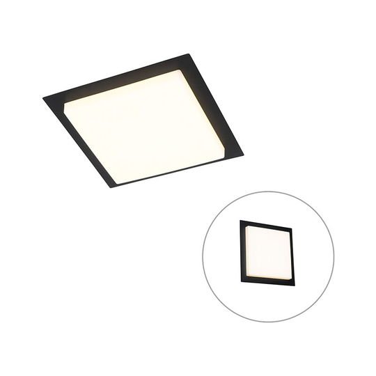 Qazqa - Modern ceiling lamp black square incl. led IP44 - Lys - Black