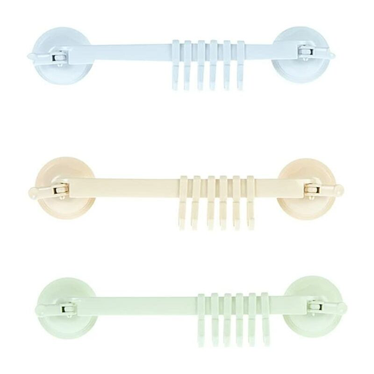 3 Pieces Towel Bar, Plastic Adhesive Towel Bar with 6 Sliding Hooks, 34*7.2cm No Drilling Towel Holder, Kitchen Utensil Bar (Blue+Green+Beige)