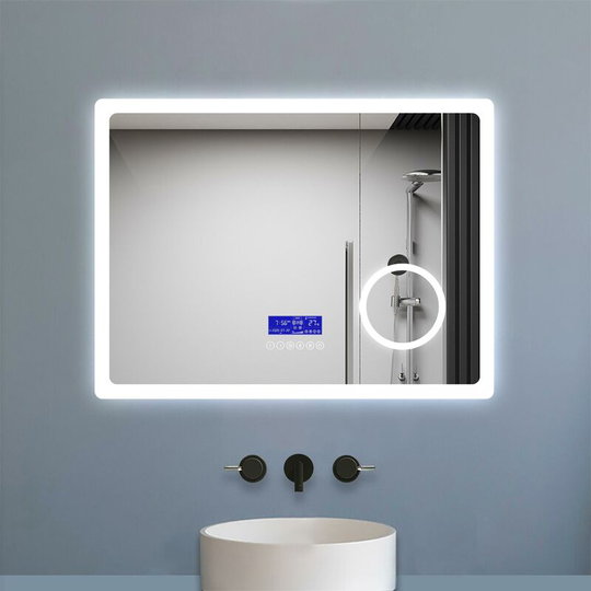 Aica Sanitär - Wall Mounted Illuminated led Bathroom Mirror with Lights Sensor Touch with Demister Pad - 800 x 600mm+Bluetooth+3xMagnify+2