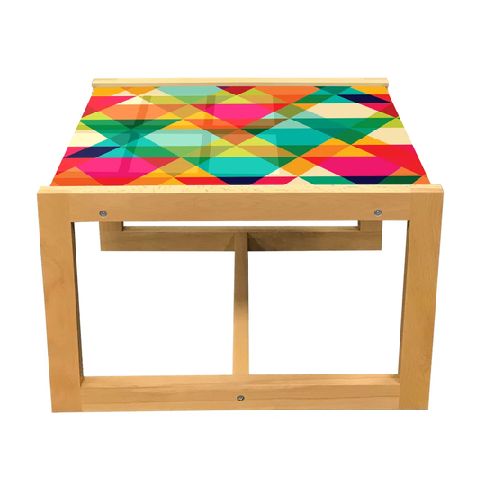 Geometric Coffee Table, Abstract Geometric Pattern Vintage Inspired Retro Colors Old Style Graphic Art, Acrylic Glass Center Table With Wooden Frame F
