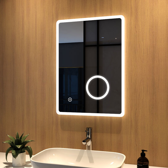 Led Bathroom Mirror 70x50cm Illuminated Vanity Mirror with Touch, Demister, 3x magnifier & Shaver socket - 50x70x5cm | Touch + Demister + Shaver