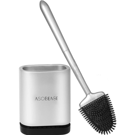 Toilet Brush, Silicone Toilet Brush with Quick Dry Holder for Bathroom Toilet,Silver