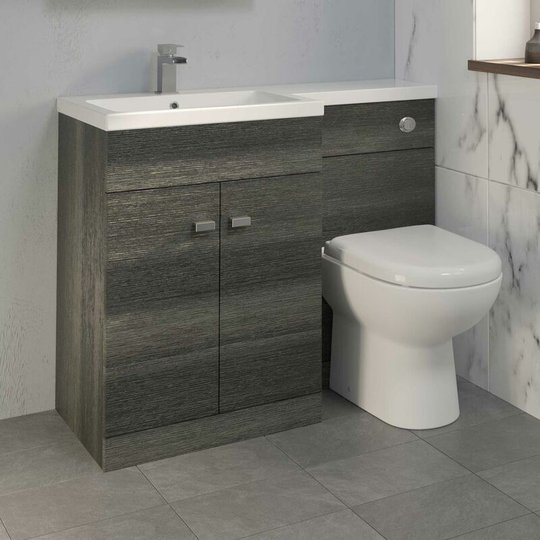 1100mm Bathroom Vanity Unit Basin & Toilet Combined Unit LH Grey - Grey