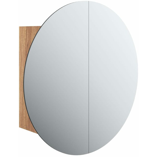 Bathroom Cabinet with Round Mirror&LED Oak 40x40x17.5 cm Vidaxl Brown